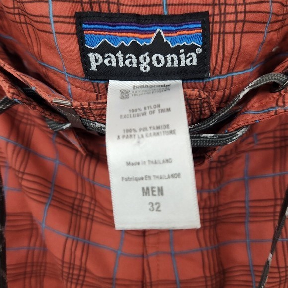 Mens Patagonia Orange Rust Plaid‎ Striped Swim Shorts Size 32 - Picture 5 of 6